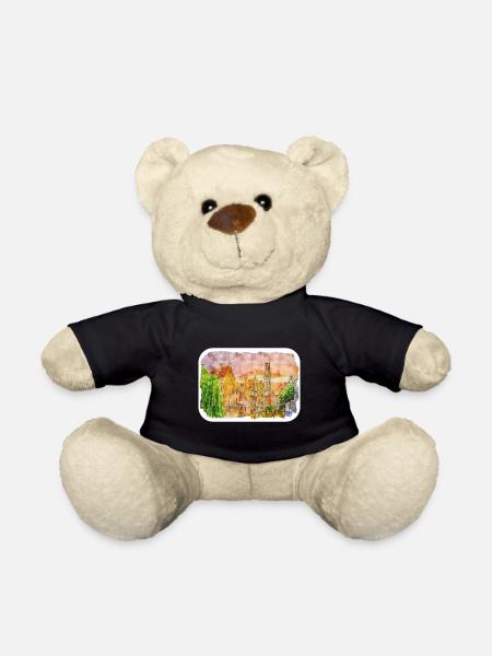 Brügge Belgien Aquarell Skizze gezeichnet illustratio - Teddy - Schwarz