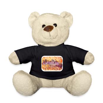 New York Usa Watercolor Sketch Drawing - Teddy Bear - black - Front