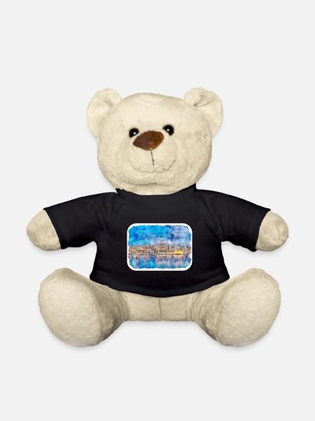 Malta Landmark Watercolor Sketch Paint Illustratio - Teddy Bear - black