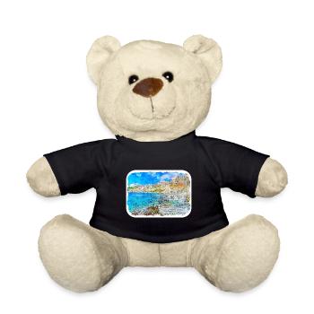 European Coast Watercolor Sketch Drawn Illustratio - Teddy Bear - black - Front