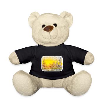 England UK Watercolor Sketch Drawn Illustration - Teddy Bear - black - Front