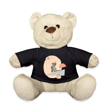 Cat & Birds Origami Illustration - Teddy Bear - black - Front