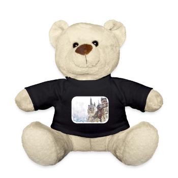 Rumänien Wahrzeichen Aquarellskizze Farbzeichnung - Teddy - Schwarz - Vorne