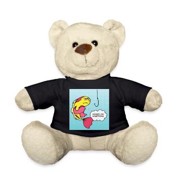 Popart Fisch Angehakt Humor - Teddy - Schwarz - Vorne