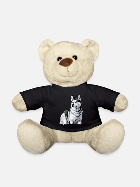 Nette Husky Hund Rasse Kopf Cartoon Illustration - Teddy - Schwarz