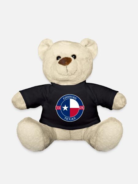 Edinburg Texas Flag USA Travel Souvenir Badge - Teddy Bear - black