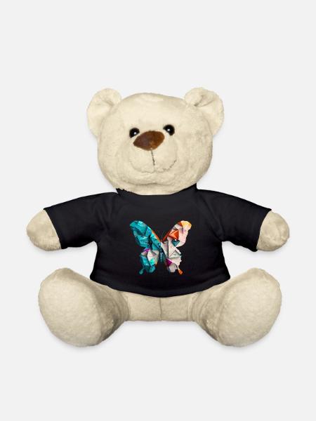 Beauty Origami Shape Butterfly on T-Shirt - Teddy Bear - black