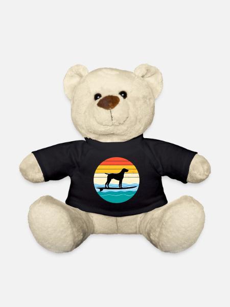 German Shorthaired Pointer Dog Surfing Sea Waves - Teddy Bear - black