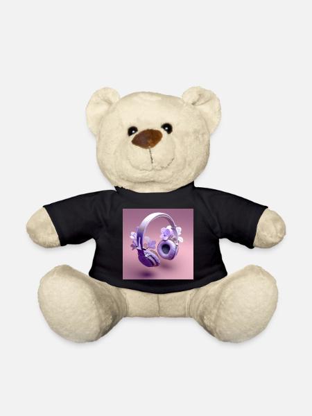 casque audio violet avec des fleurs - Nounours - noir
