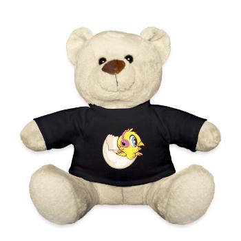 Chick in eggshell with headphones and bunny - Teddy Bear - black - Front