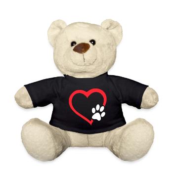 Red heart with white dogs paw. Dog # - Teddy Bear - black - Front