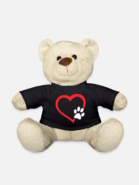 Rotes Herz mit weißer Hundepfote. Hund # - Teddy - Schwarz