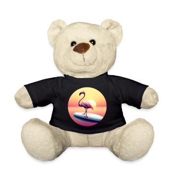 Surfing flamingo in sunset - Teddy Bear - black - Front