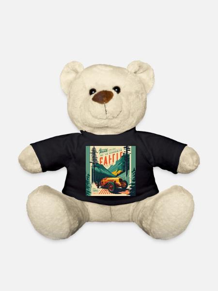 Retro Car Poster Vintage Car Old School - Teddy Bear - black