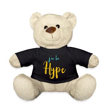 J'ailahype - blue yellow lettering - Teddy Bear - black - Front