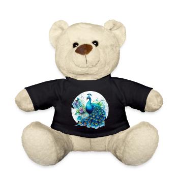 Peacock Flowers Peacock Feather Exotic Colorful Colorful - Teddy Bear - black - Front