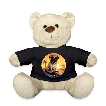 Skateboarding Sunset Pug: Cool Evening - Teddy Bear - black - Front