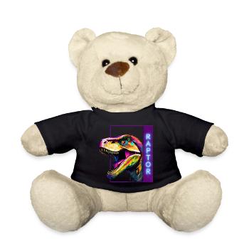 Neon Raptor - Multicolored Velociraptor Artwork - Teddy Bear - black - Front