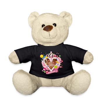 Lebkuchenherz mit Zuckerguß Wünsche und Krone - Teddy - Schwarz - Vorne