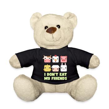 Schwein Fisch Hase Freunde Design für Veganer - Teddy - Schwarz - Vorne