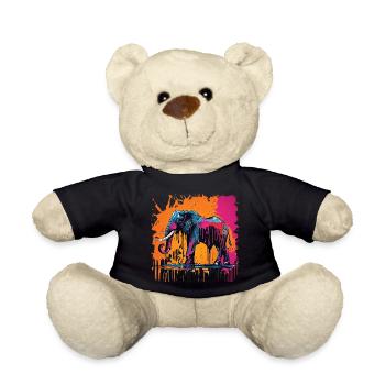 Colorful Paint Dripping Elephant - Teddy Bear - black - Front