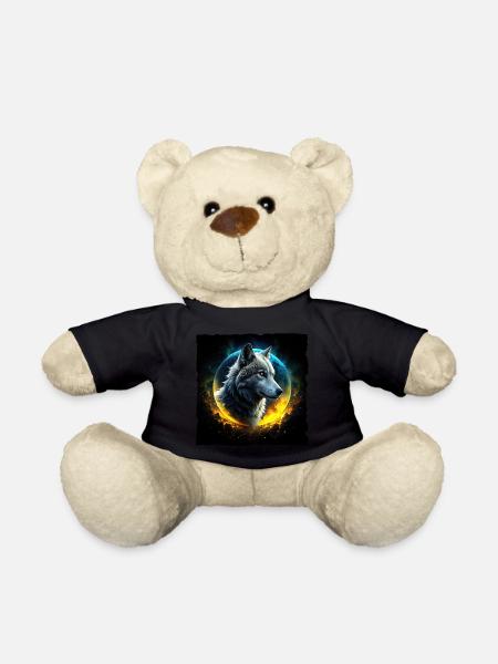 Wolf in front of a shining moon - Teddy Bear - black