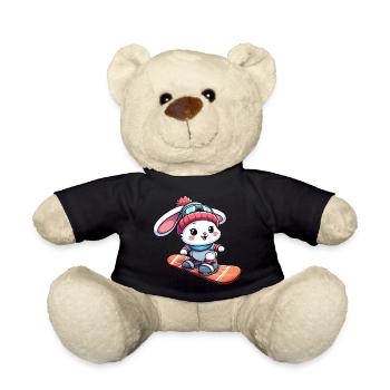 Schneehase auf Snowboard Winterfreude Design - Teddy - Schwarz - Vorne
