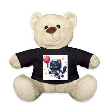 Cute space cat with red balloon with stars - Teddy Bear - black - Front
