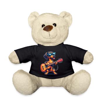 Dackel Gitarrist Musikalischer Hund Gitarrenspiel - Teddy - Schwarz - Vorne