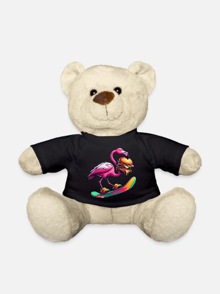 Flamingo Snowboarder mit Burger - Teddy - Schwarz