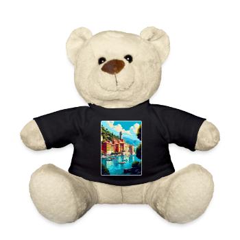 Portofino Italy Vintage Travel Poster Souvenir WPA - Teddy Bear - black - Front