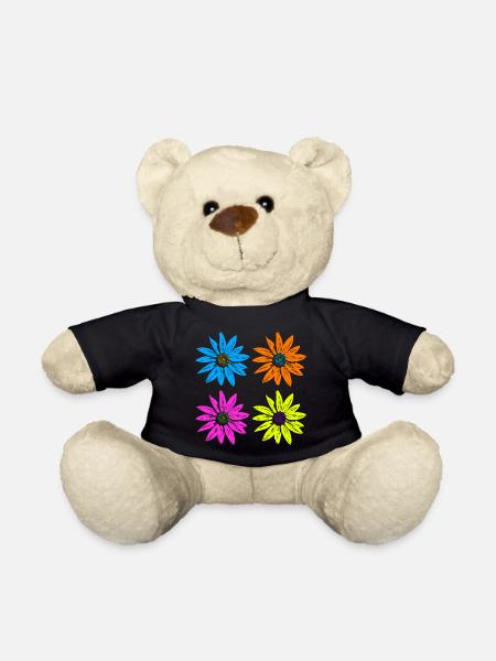 Blumen Pop Art vier Farben - Teddy - Schwarz