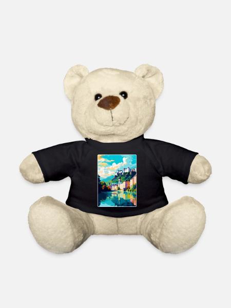 Salzburg Austria Vintage Travel Poster Souvenir - Teddy Bear - black
