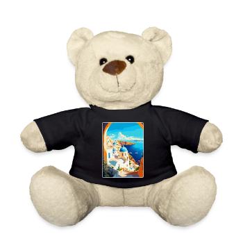 Santorin Grèce Affiche de voyage vintage souvenir - Nounours - noir - Devant