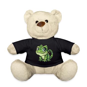 Cute Green-Eyed Chameleon Friend - Teddy Bear - black - Front
