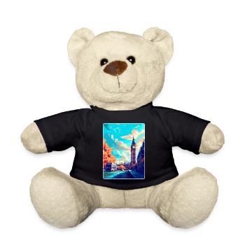 London England Uk Vintage Travel Poster Souvenir - Teddy Bear - black - Front