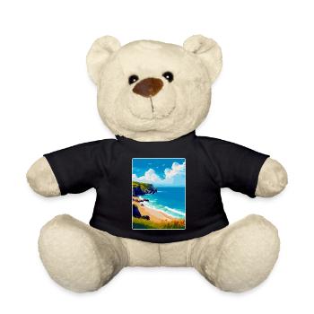 Porthcurno Beach, Cornwall, England, Vereinigtes Königreich, Reiseplakat - Teddy - Schwarz - Vorne