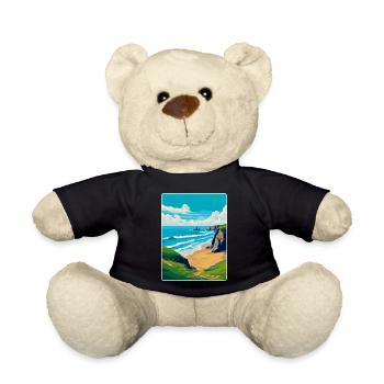 Bedruthan Steps Cornwall England Uk Reiseplakat - Teddy - Schwarz - Vorne