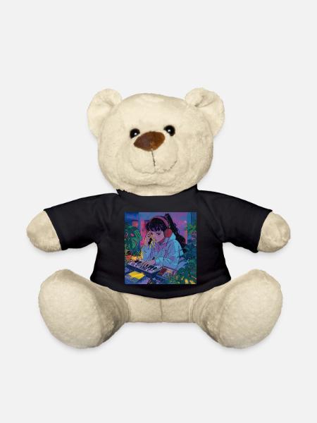 Pflanzen und Musik - hochwertiger Modedruck - Teddy - Schwarz