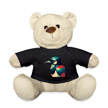 Blue Jay Cartoon Character Colorful Pet Animal - Teddy Bear - black - Front