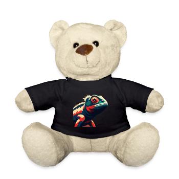 Chameleon Cartoon Character Colorful Pet Animal - Teddy Bear - black - Front