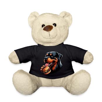 Funny dog Rottweiler loves hamburger - Teddy Bear - black - Front