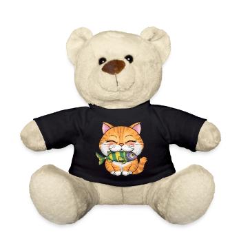 Niedliche Katze mit Fisch für Katzenbesitzer - Teddy - Schwarz - Vorne