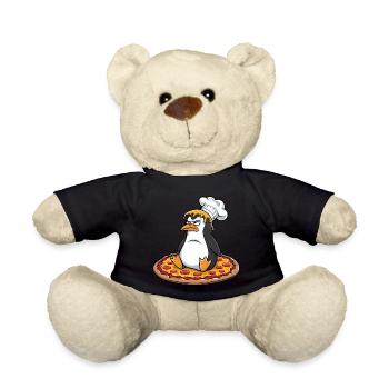 Cute Penguin Chef Pizza Cartoon Clumsy - Teddy Bear - black - Front