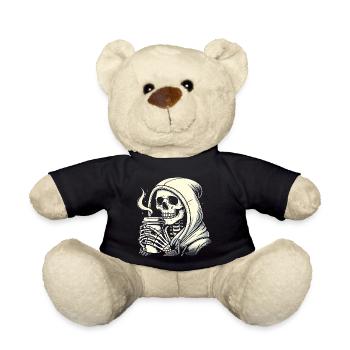 Chill Skeleton with Coffee Hoodie - Teddy Bear - black - Front