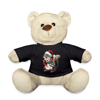 Écureuil aux guirlandes lumineuses - Pull de Noël - Nounours - noir - Devant