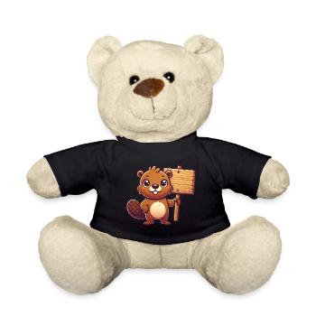 Adorable Beaver with Blank Sign Design - Teddy Bear - black - Front