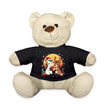 Einhorn & Rentier mit Schneeflocken Weihnachten - Teddy - Schwarz - Vorne