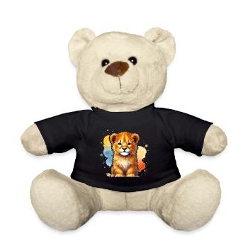 Adorable Watercolor Lion Cub Art - Teddy Bear - black - Front