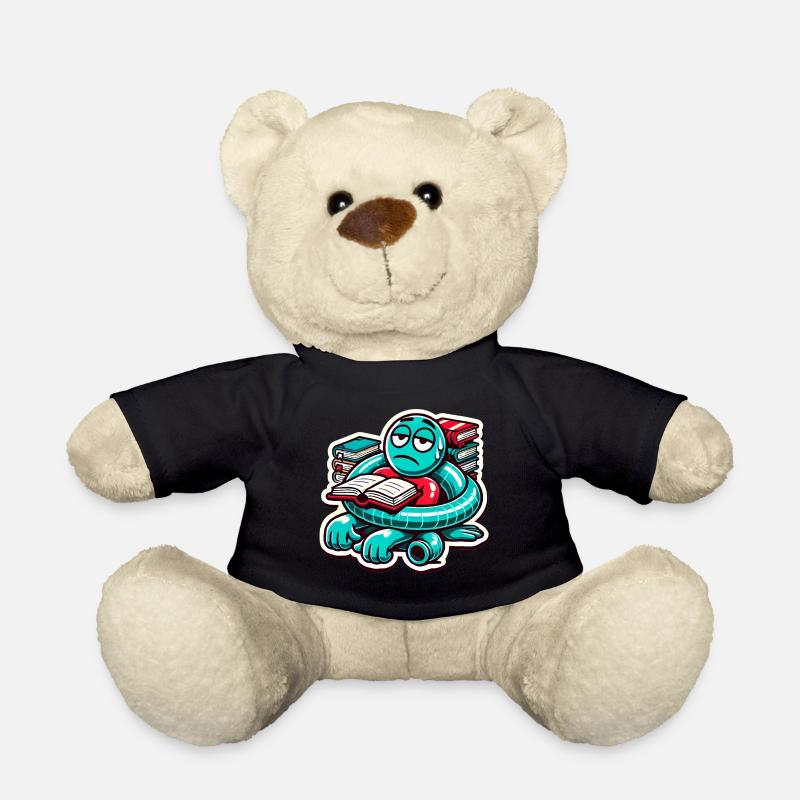 Exhausted Book Lover Cartoon Design - Teddy Bear - black